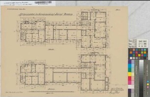 Abfertigungsgebäude des Güterschuppens auf Bahnhof Duisburg, Blatt 1: Grundriß Kellergeschoß und Erdgeschoß [2 Exemplare], M. 1:100