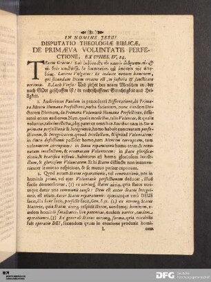 Disputatio Theologiae Biblicae, De Primaeva Voluntatis Perfectione.