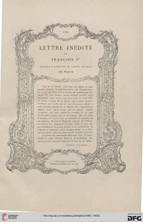 11: Une lettre inédite de François Ier relative à l'escalier de l'hotel de ville de Paris