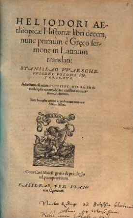 Heliodori Aethiopicae Historiae libri decem