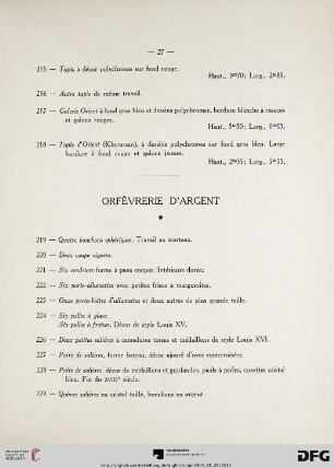 Orfèvrerie d‘argent (Nr. 219-247)