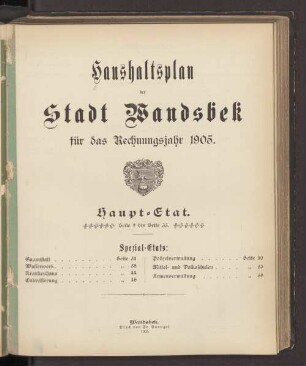 1905: Haushaltsplan der Stadt Wandsbek