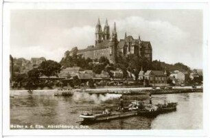 Meißen. Albrechtsburg u. Dom - Elbe mit Schlepper
