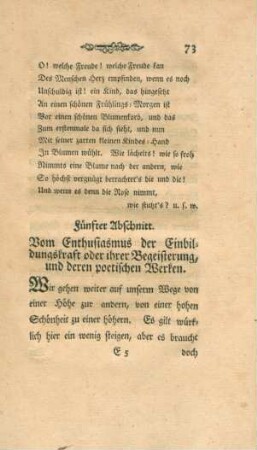 Fünfter Abschnitt. Vom Enthusiasmus der Einbildungskraft oder ihrer Begeisterung, und deren poetischen Werken.