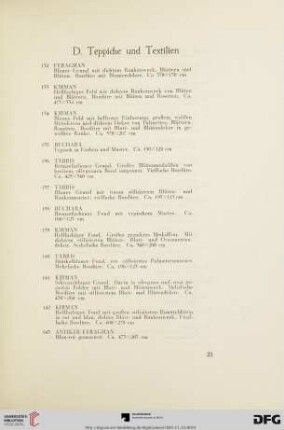 D. Teppiche und Textilien (Nr. 132-183)