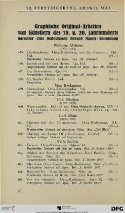 Graphische Original-Arbeiten von Künstlern des 19. und 20. Jahrhunderts, darunter eine bedeutende Edvard Munch-Sammlung (Nr. 455-870)