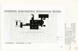 Integrierte Altbausubstanz Gesamtschule Wedding, Berlin-Wedding (Diplomarbeit bei Kurt Dübbers): Funktionsplan, 1. Obergeschoss 1:500