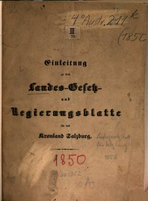 Landes-Gesetz- und Regierungs-Blatt für das Herzogthum Salzburg. 1850