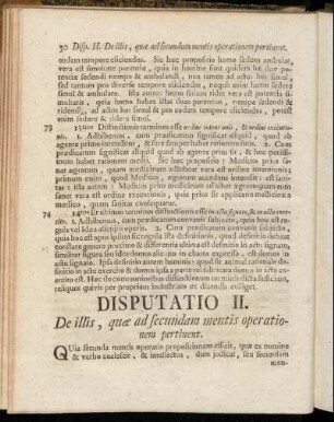 Disputatio II. De illis, quæ ad secundam mentis operationem pertinent.