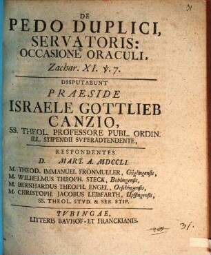 De pedo duplici servatoris : occasione oraculi Zach. XI, v. 7