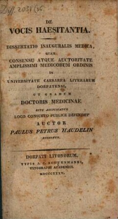 De vocis haesitantia : Diss. inaug. med.