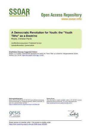 A Democratic Revolution for Youth: the "Youth Tithe" as a Doctrine