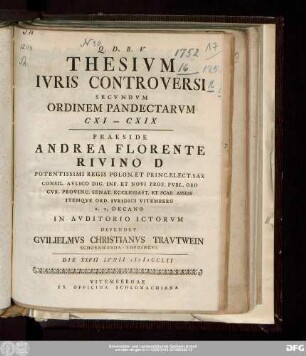 Thesivm Ivris Controversi Secvndvm Ordinem Pandectarvm CXI-CXIX