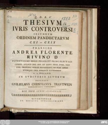 Thesivm Ivris Controversi Secvndvm Ordinem Pandectarvm CXI-CXIX