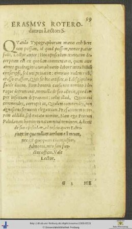 Erasmus Roterodamus Lectori Salutem