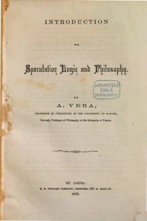 An Introduction to Speculative Philosophy and Logik : (Reprint from the Journal of Speculative Philosophy)