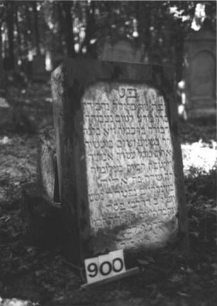 Grabstein 900 (Index: 99899371) Material: Sandstein Zustand: angewittert, Stele vom Sockel gestürzt, lehnt an diesem Maße HxBxT: 135x51x23 cm Beschreibung: aufgesockelte hochrechteckige Stele, ursprünglich vielleicht mit Aufsatz (verloren), Stele vom Sockel gestürzt, lehnt jetzt an diesem: Grabstein 900