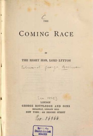 Lord Lytton's novels, 21. The coming race