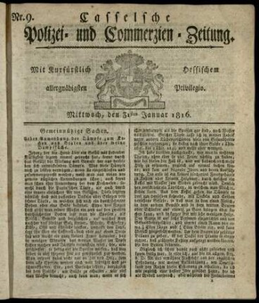 Nr. 9, Mittwoch, den 31sten Januar 1816
