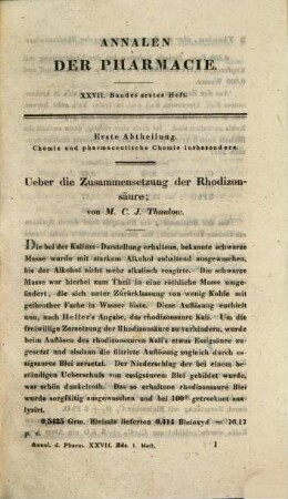 Annalen der Pharmacie. 27. 1838