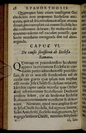 Caput VI. De causis seccessionis ab Ecclesia Romana