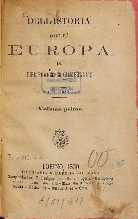 Dell' istoria dell' Europa, 1