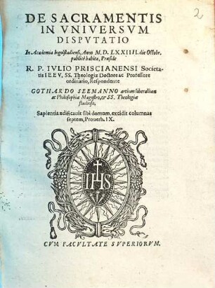 De Sacramentis In Vniversvm Dispvtatio