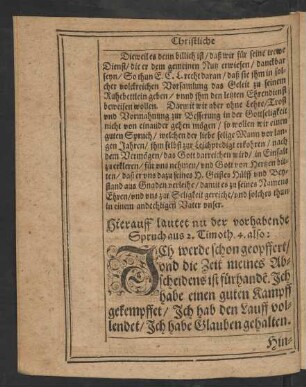 Hierauff lautet nu der vorhabende Spruch aus 2. Timoth. 4. also: