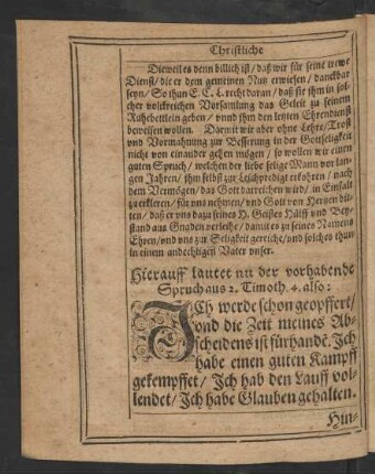 Hierauff lautet nu der vorhabende Spruch aus 2. Timoth. 4. also: