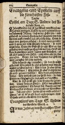 Evangelia und Episteln auff die fürnehmsten Fest-Tage.