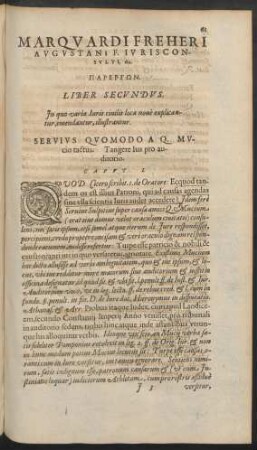 Marquardi Freheri Augustani F. Iurisconsulti, &c. Parergon. Liber Secundus.