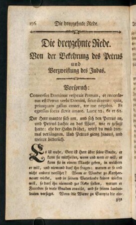 186-200, Die dreyzehnte Rede. Von der Bekehrung des Petrus und Verzweiflung des Judas.