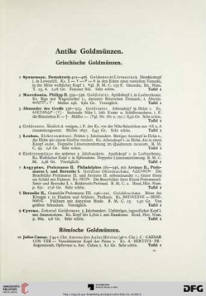 Antike Goldmünzen (Nr. 1-142)