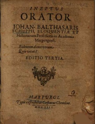 Ineptus orator Iohan-Balthasaris Schuppii