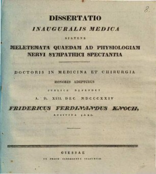 Diss. inaug. med. sistens meletemata quaedam, ad physiologiam nervi sympathici spectantia