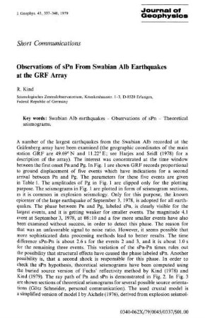 Observations of sPn from Swabian Alb earthquakes at the GRF array