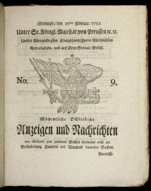 No. 9. Montags, den 25ten Februar 1782
