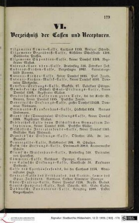 VI. Verzeichniß der Cassen und Recepturen.