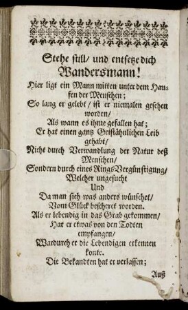 Stehe still/ und entsetze dich Wandersmann!