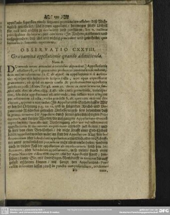 Observatio CXXVIII. Gravamina appellationis quando admittenda