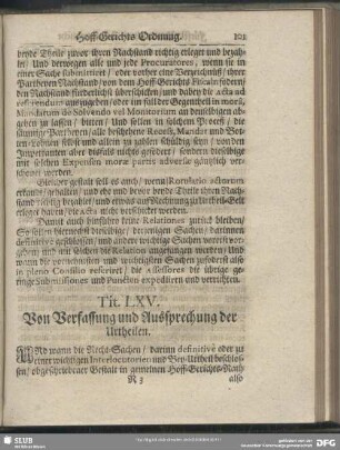 Tit. LXV. Von Verfassung und Aussprechung der Urtheilen