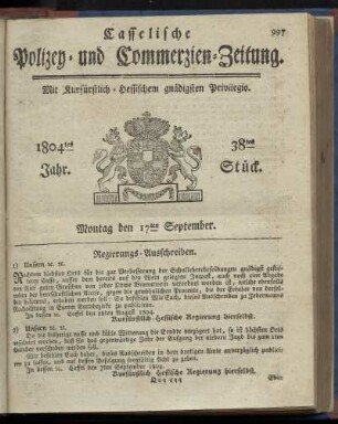 38tes Stueck, Montag den 17ten September 1804