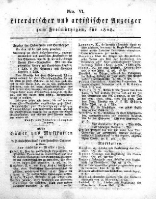 Nro. VI., Literarischer und artistischer Anzeiger zum Freimüthigen, für 1808