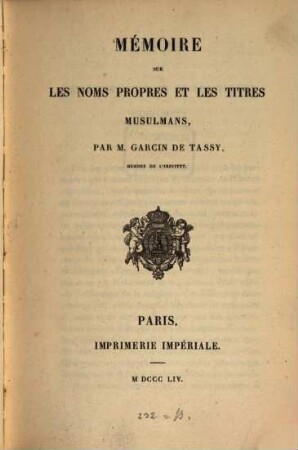 Mémoire sur les noms propres et les titres Musulmans