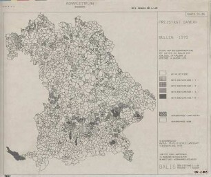 Anzahl der Bullenmastbetriebe mit 120 bis 150 Bullen einschließlich Kälber je Gemeinde in Bayern 1979, Agrarleitplan, Wertungskarte
