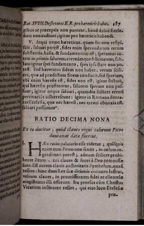Ratio Decima Nona. Ex eo ducitur, quod claves regni caelorum Petro duntaxat datae fuerint