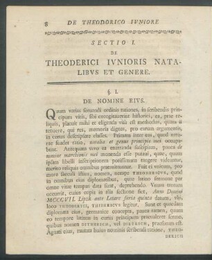 Sectio I. De Theoderici Iunioris Natalibus Et Genere