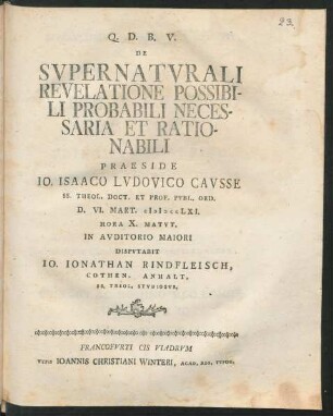 De Svpernatvrali Revelatione Possibili Probabili Necessaria Et Rationabili