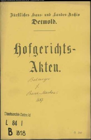 Hans Bolmeyer zu Lüdenhausen gegen Busch-Marten zu Lüdenhausen - Schuldforderung