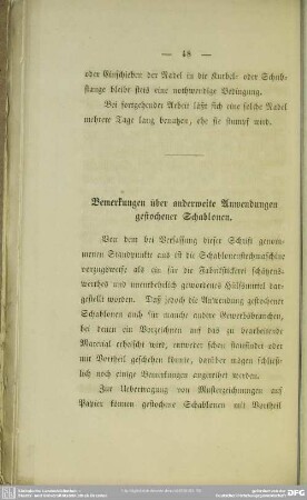 Bemerkungen über anderweite Anwendungen gestochener Schablonen